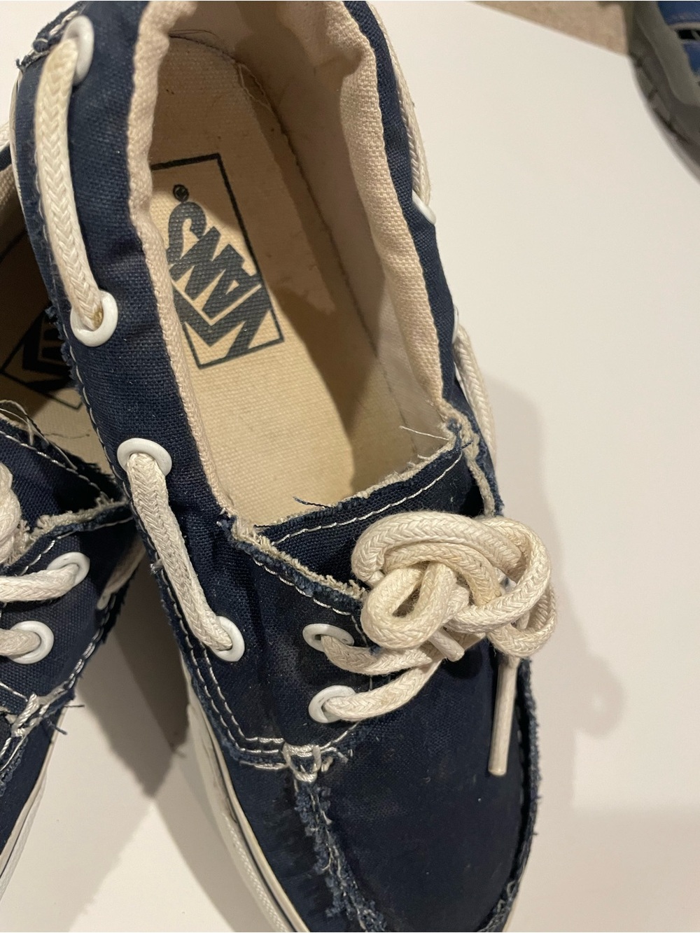 Vans  men’s or women’s Navy Canvas Boat Sneakers with Cream Laces .